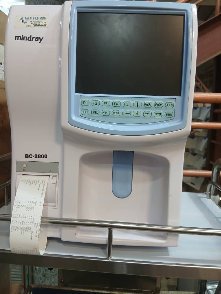 A Mindray blood analysis machine in the laboratory at Miracle Medical Center.