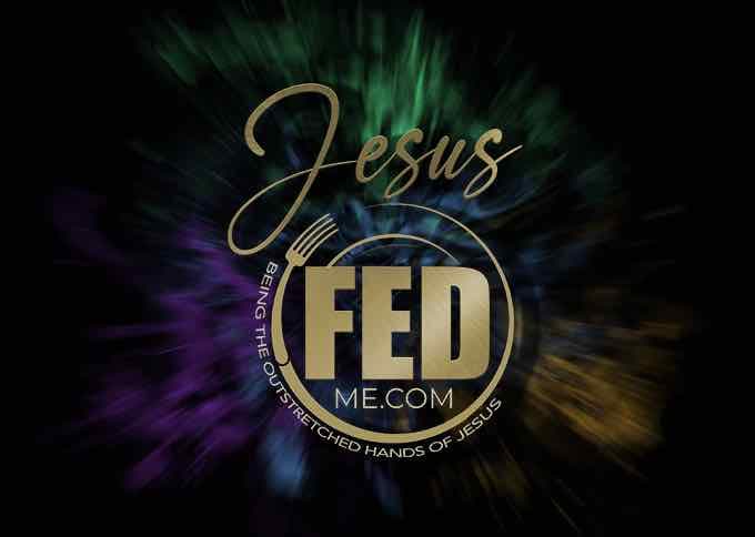 The JesusFedMe.com logo graphic with colorful light-burst design.