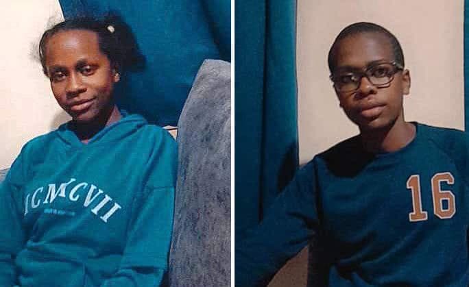 Two side-by-side portraits of a young woman in a teal sweatshirt, a JFM-sponsored student in Nairobi