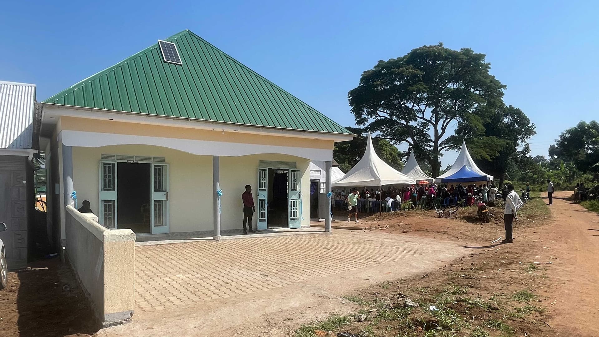 Exterior view of the newly built Miracle Medical Centre with its green roof.
