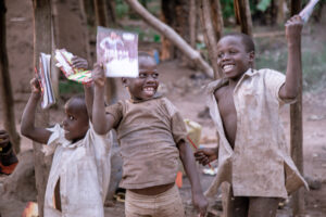 Happy kids with books